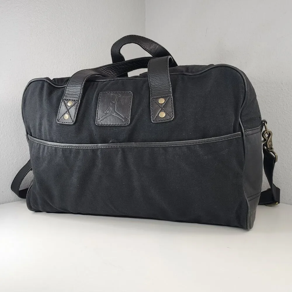 RARE Jordan Brand x Cole Haan Black Leather Canvas Collab Weekender Duffle Bag